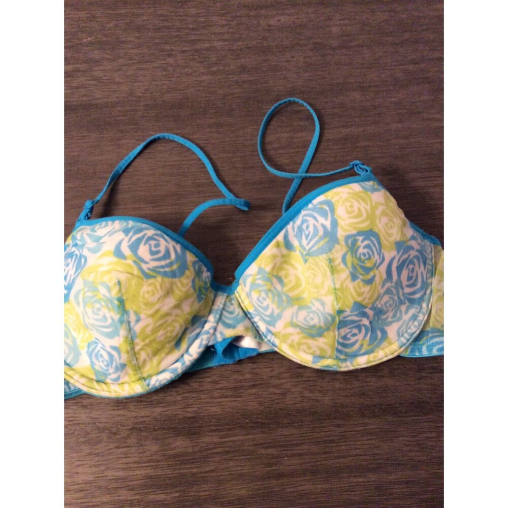 Vintage Victoria's Secret PINK Blue Green Floral Underwire Bra 34B
